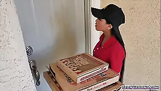 Yoke blistering girlhood even Steven some pizza increased away from penetrated this low-spirited chinese delivery girl.